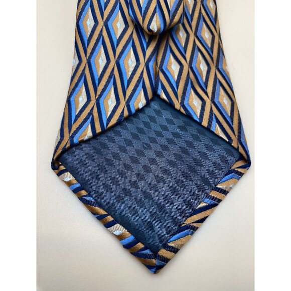 Piattelli Platinum Men's Tie Silk Geometric Diamond Orange Blue Gold USA Made - Picture 7 of 9